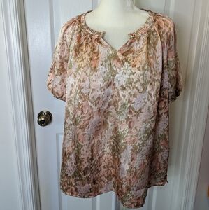 Talbots petite women's blouse pink camo metallic sheen size L